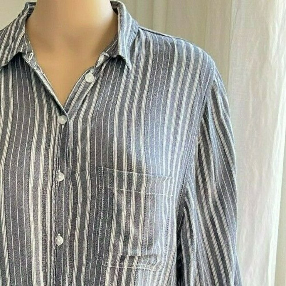 AMERICAN EAGLE OUTFITTERS  Button Front Tie Waist Stripe Gray White Small - Picture 4 of 12